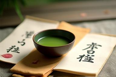 伝統的な書物と抹茶のイメージ、古き知恵を象徴